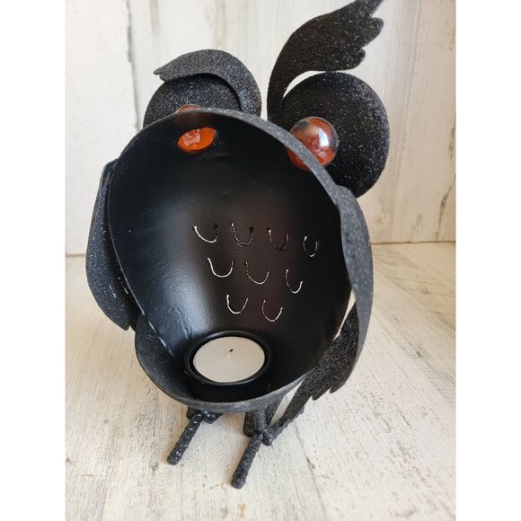 black glitter metal owl tealight candle holder Halloween home decor - Picture 5 of 9